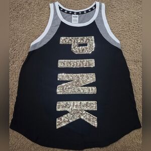PINK Victoria's Secret Large Bling Sequin Spellout Tank Top